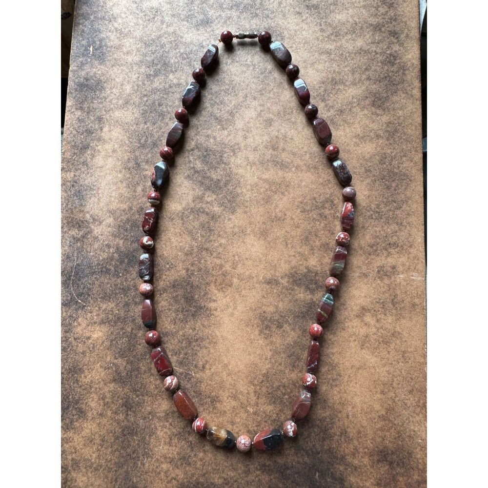 Vintage gemstoe Brecciated Jasper Necklace – Earthy, boho style 22"